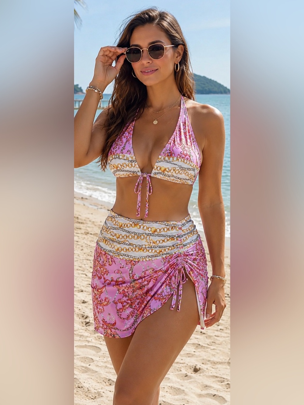 Pink Baroque Print Bikini Set